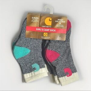Carhartt 6 Pairs Girls Camp Socks Size M 18 to 36 Months Crew NWT